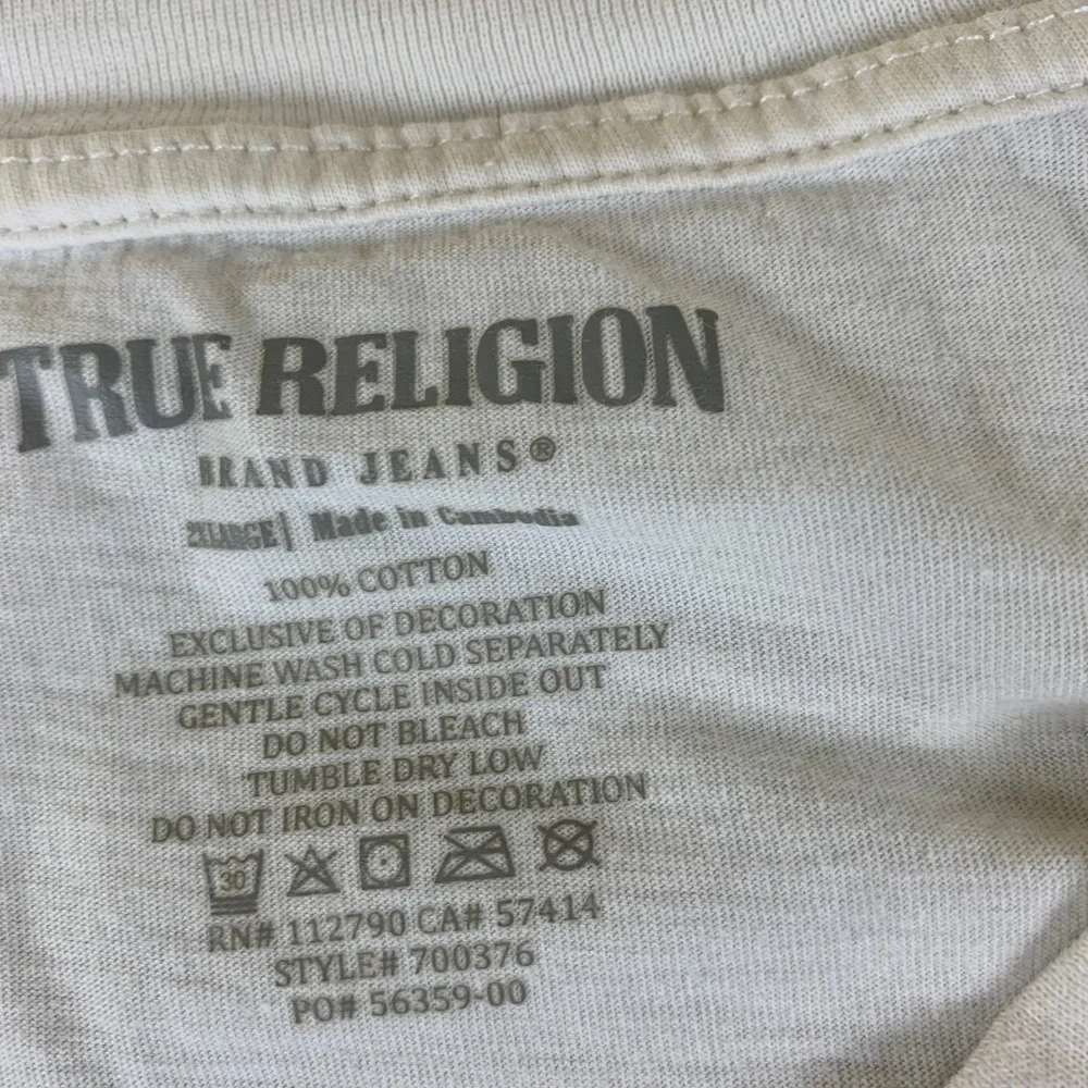 True Religion Mens White Side Logo Tape Horseshoe Graphic T-Shirt 2XL